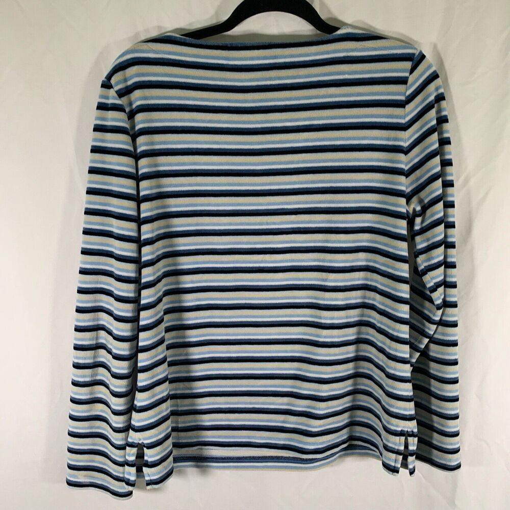 Caribbean Joe Sweater Women's Medium Blue Striped Plush Round Neck Pullover - Picture 6 of 6
